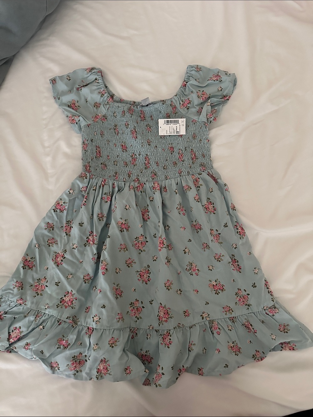 The Children's Place Blue Floral Smocked Puff Sleeve Dress